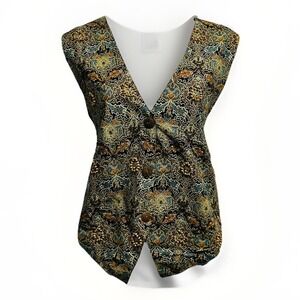 Theo Vest Women M Patterned Beaded Button Front Boho Tribal VTG Festival Paisley